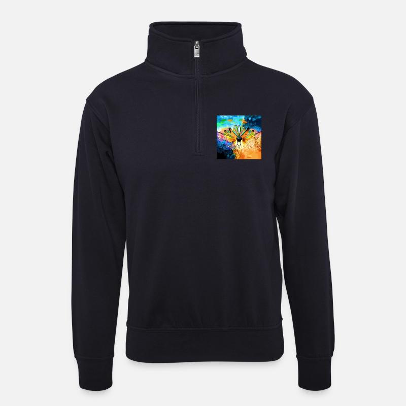 Bunter Falter im Farbmeer - Unisex Pullover mit Zip-Kragen - Dunkelnavy