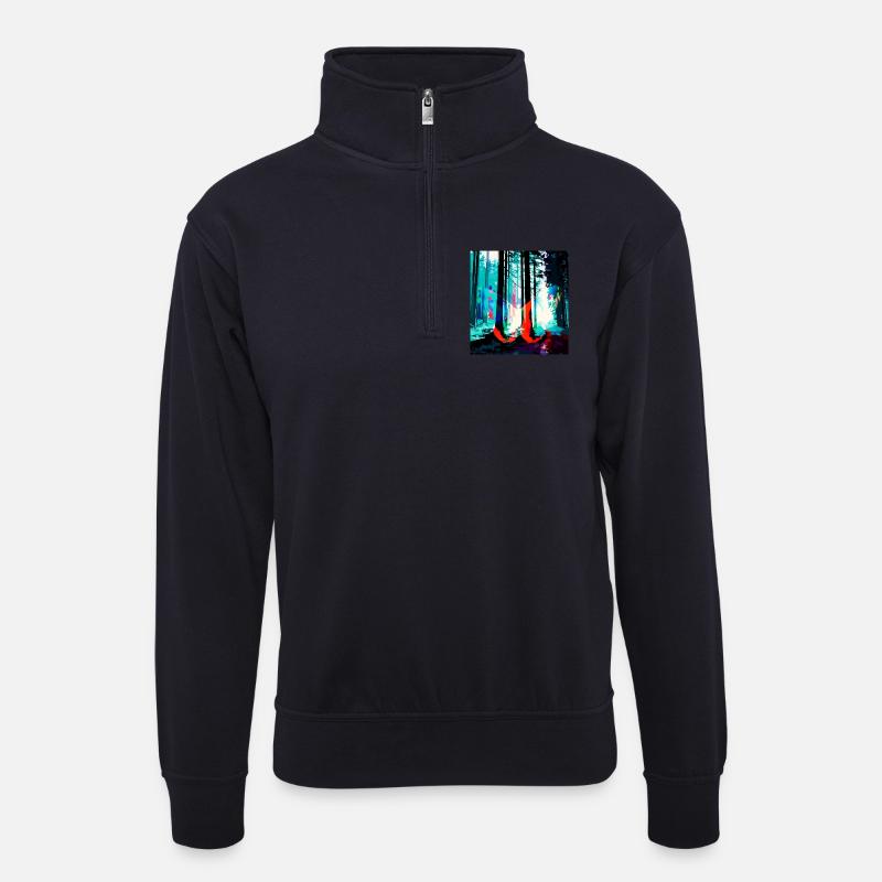Neonwald Traumprint - Unisex Pullover mit Zip-Kragen - Dunkelnavy