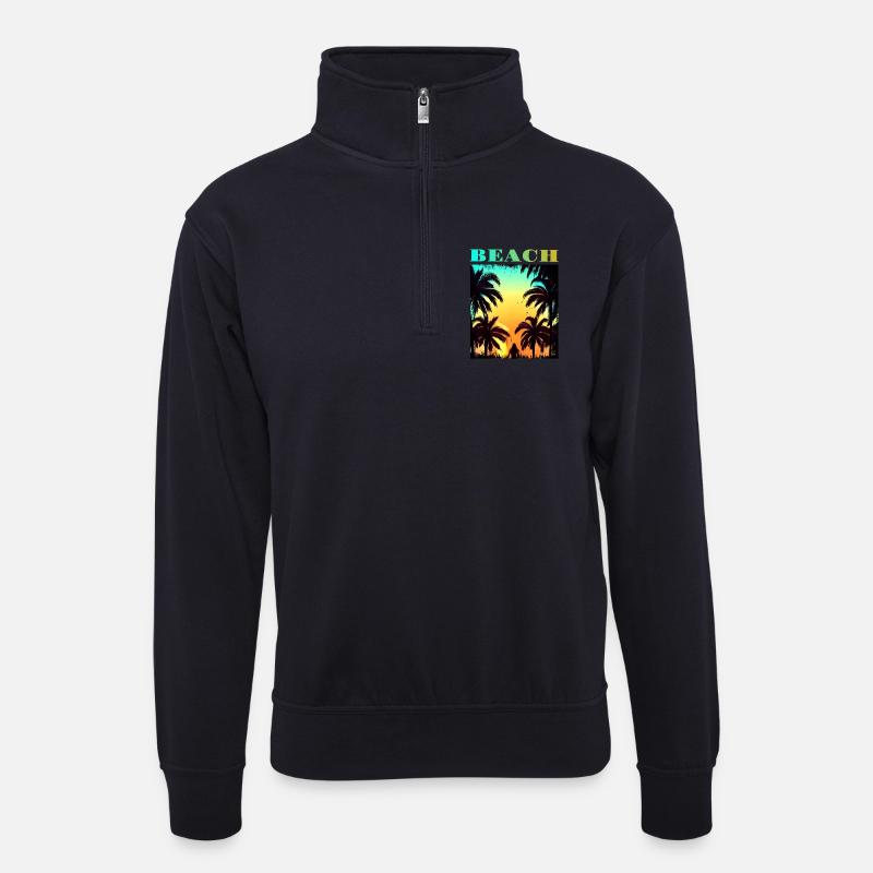 Palm Sunset Beach - Unisex Pullover mit Zip-Kragen - Dunkelnavy