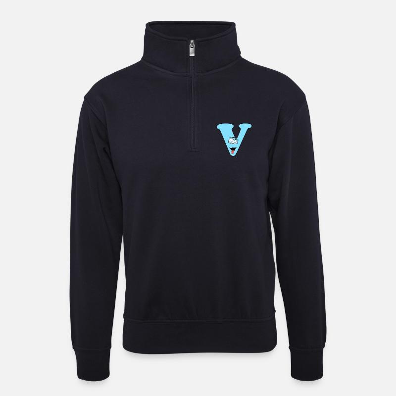 V - Unisex Pullover mit Zip-Kragen - Dunkelnavy
