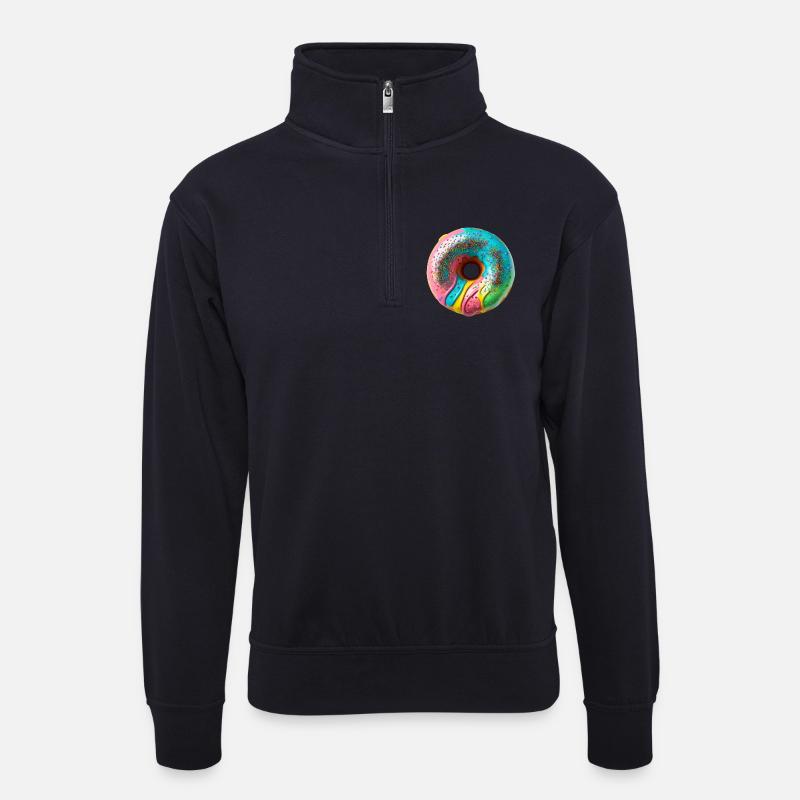 Bunte Donut Vibes - Unisex Pullover mit Zip-Kragen - Dunkelnavy