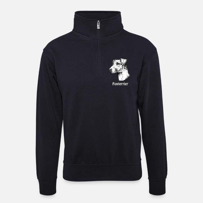 Foxterrier Glatthaar Portrait - Unisex Pullover mit Zip-Kragen - Dunkelnavy