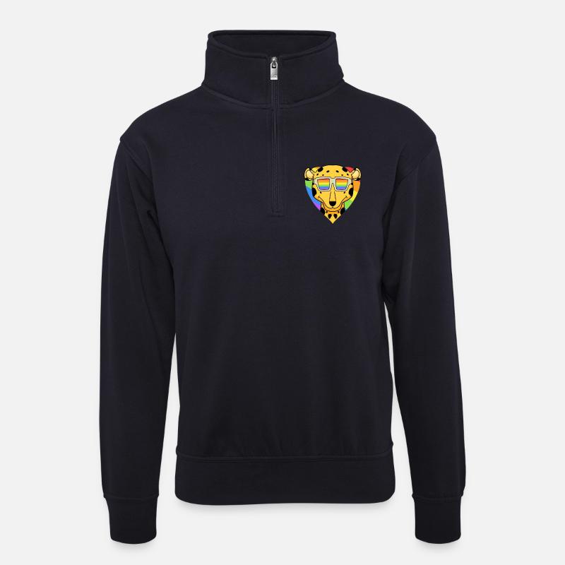 Regenbogen - Gepard mit Brille - Unisex Pullover mit Zip-Kragen - Dunkelnavy