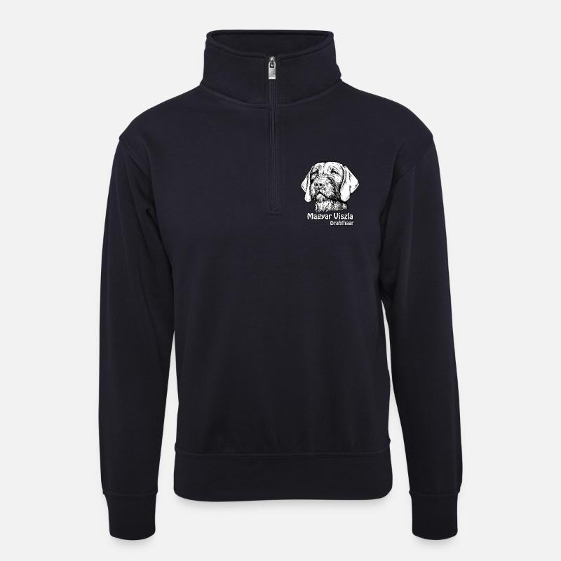 Magyar Viszla Drahthaar - Unisex Pullover mit Zip-Kragen - Dunkelnavy