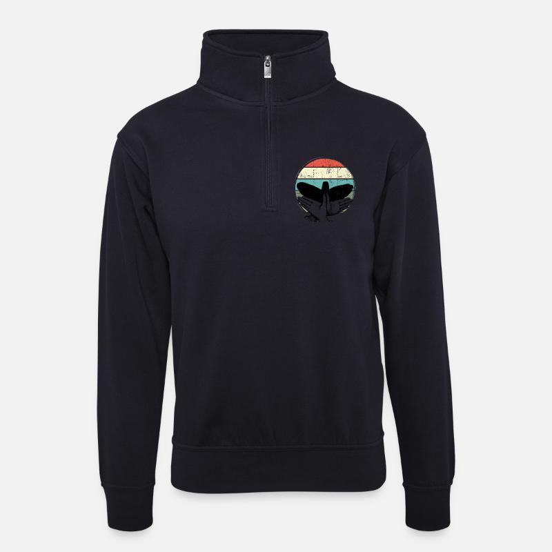 Retro-Sonnenuntergangsvogel-Silhouette - Unisex Pullover mit Zip-Kragen - Dunkelnavy