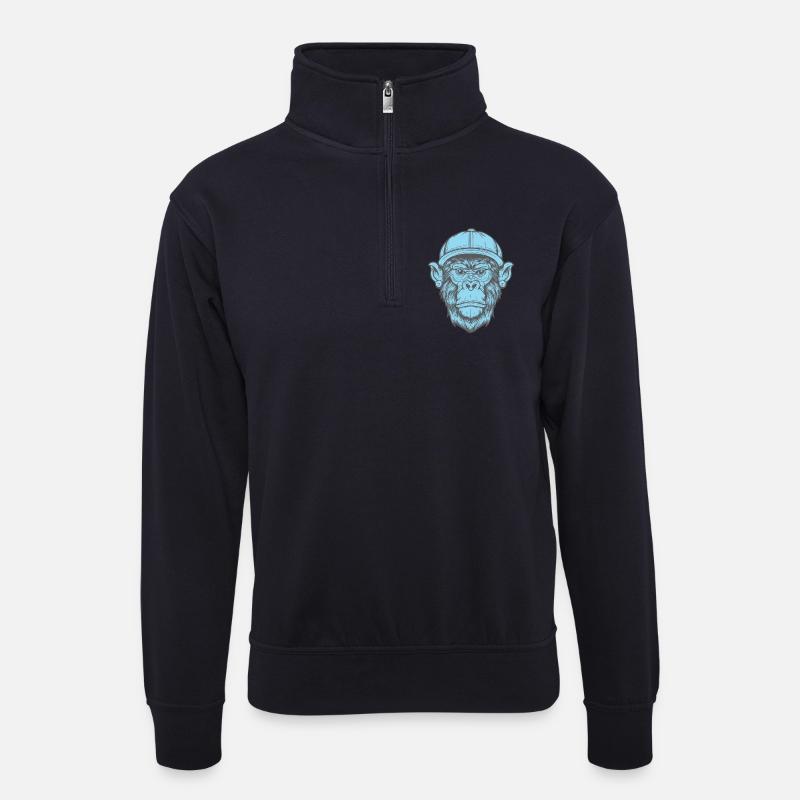 Funky Affe - Unisex Pullover mit Zip-Kragen - Dunkelnavy