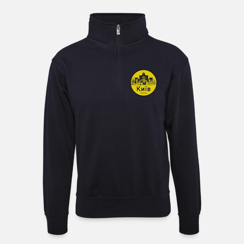 Kyiv Skyline Rundlogo - Unisex Pullover mit Zip-Kragen - Dunkelnavy