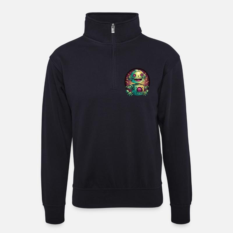 Roboter Radiance Neon - Unisex Pullover mit Zip-Kragen - Dunkelnavy