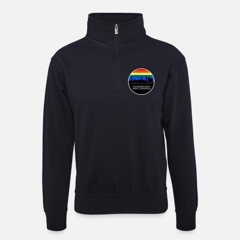 Hamburg Skyline Regenbogen - Unisex Pullover mit Zip-Kragen - Dunkelnavy
