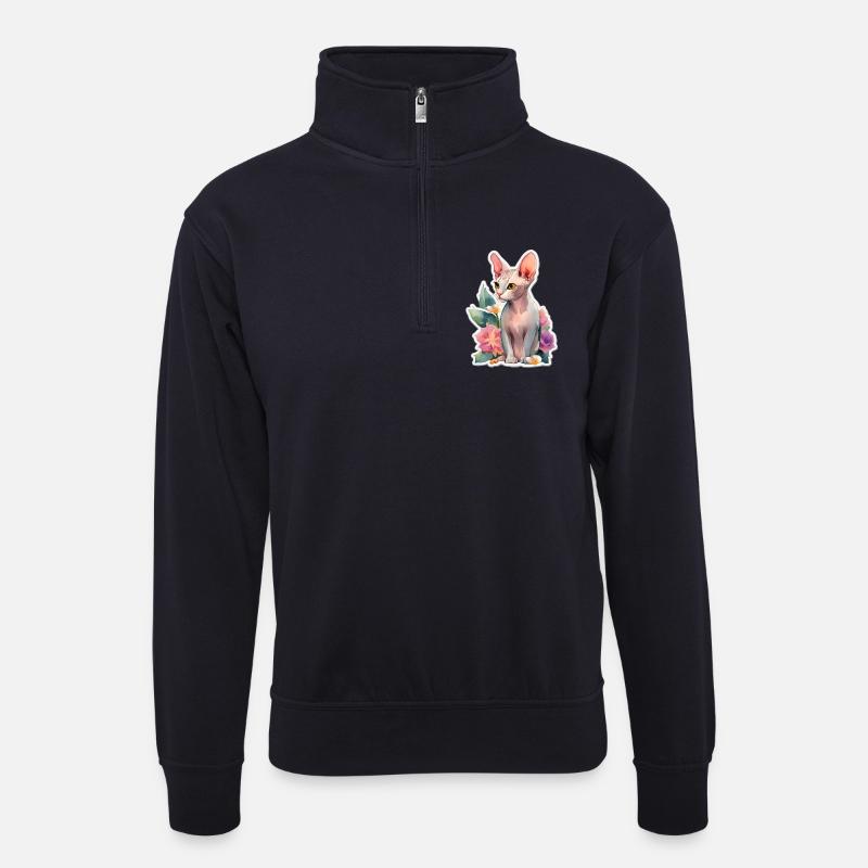 Sphynx-Katze - Unisex Pullover mit Zip-Kragen - Dunkelnavy