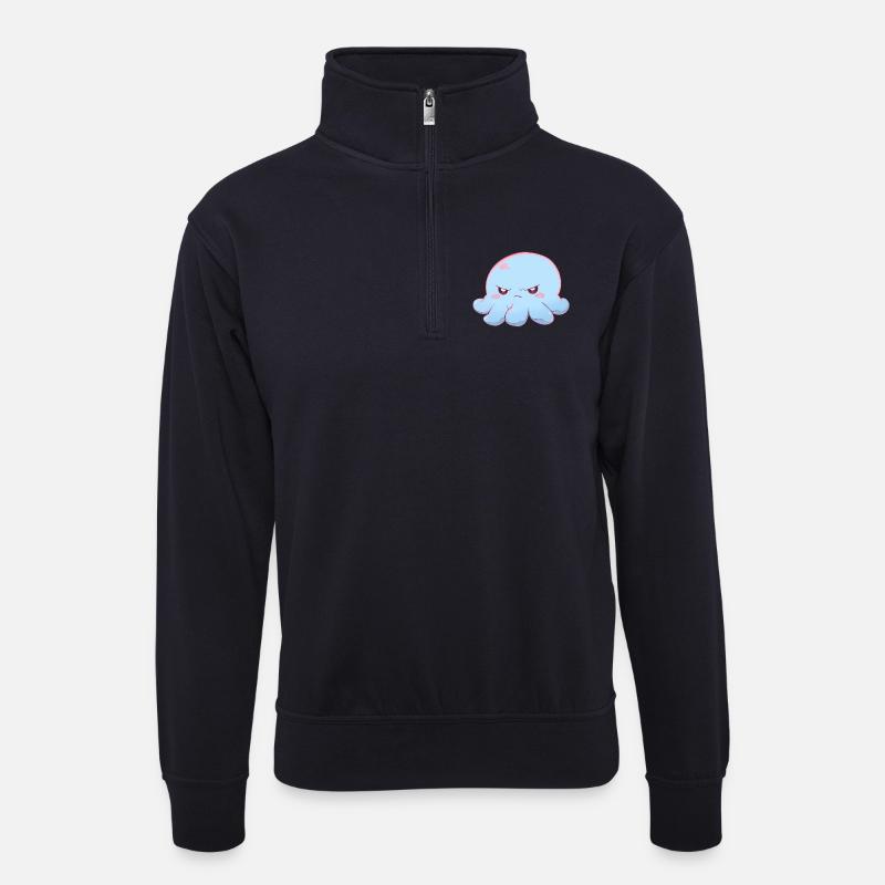 Blue grumpy octopus - Unisex Pullover mit Zip-Kragen - Dunkelnavy