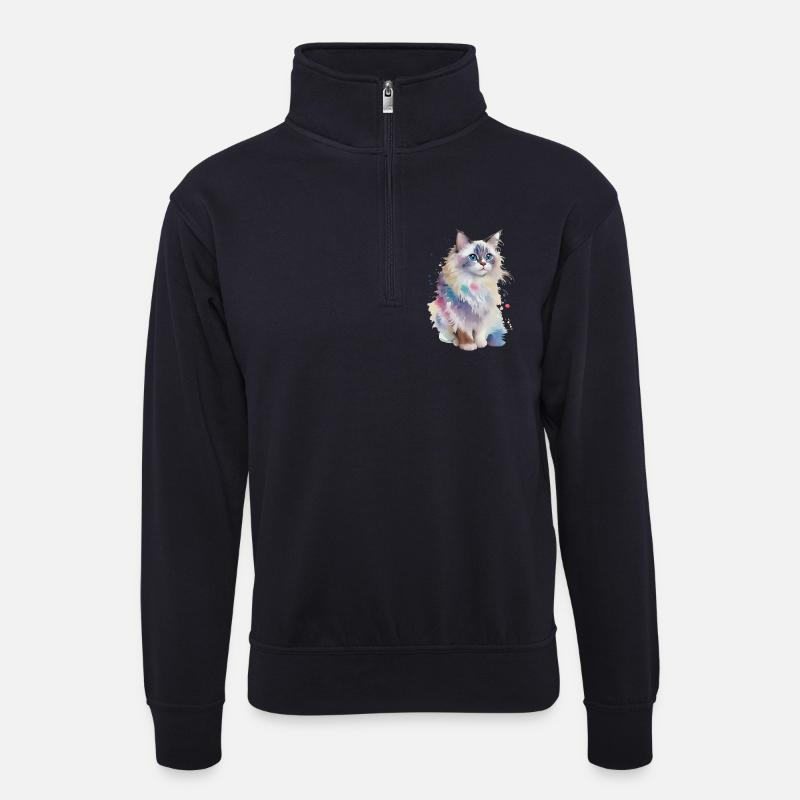 Ragdoll - Unisex Pullover mit Zip-Kragen - Dunkelnavy