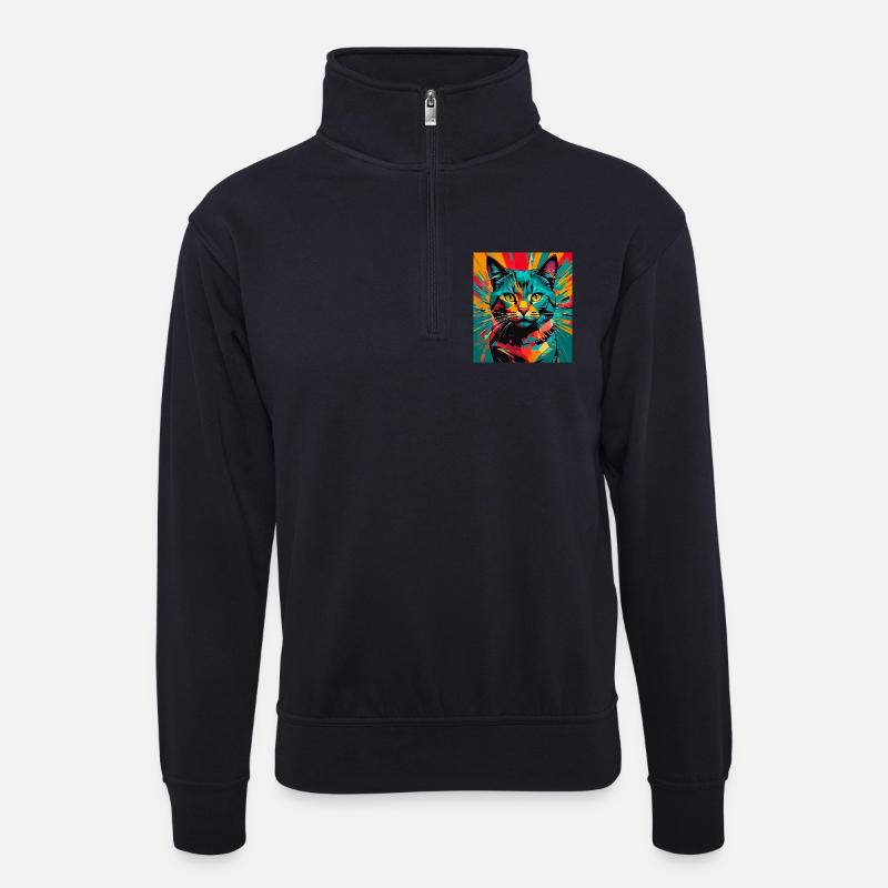 Katze - Unisex Pullover mit Zip-Kragen - Dunkelnavy