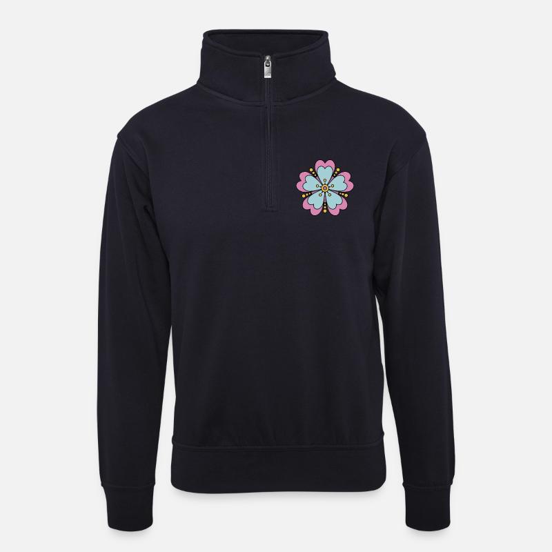 Niedliche Funky Hippie Boho Blume - Unisex Pullover mit Zip-Kragen - Dunkelnavy