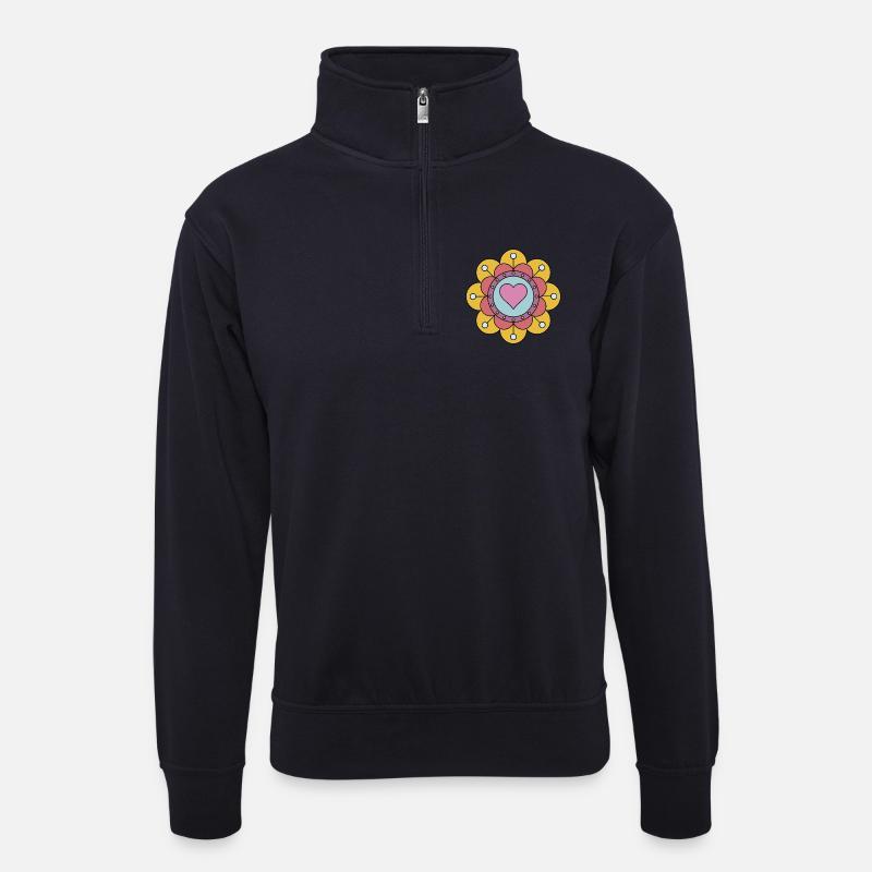 Niedliche Funky Hippie Boho Blume - Unisex Pullover mit Zip-Kragen - Dunkelnavy