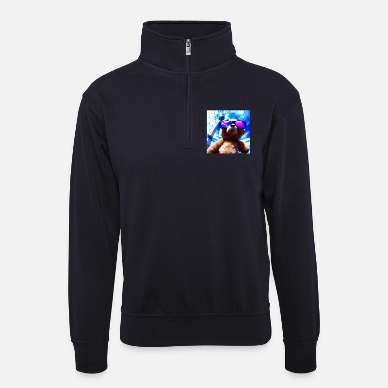 Teddy in Berlin III - Unisex Pullover mit Zip-Kragen - Dunkelnavy