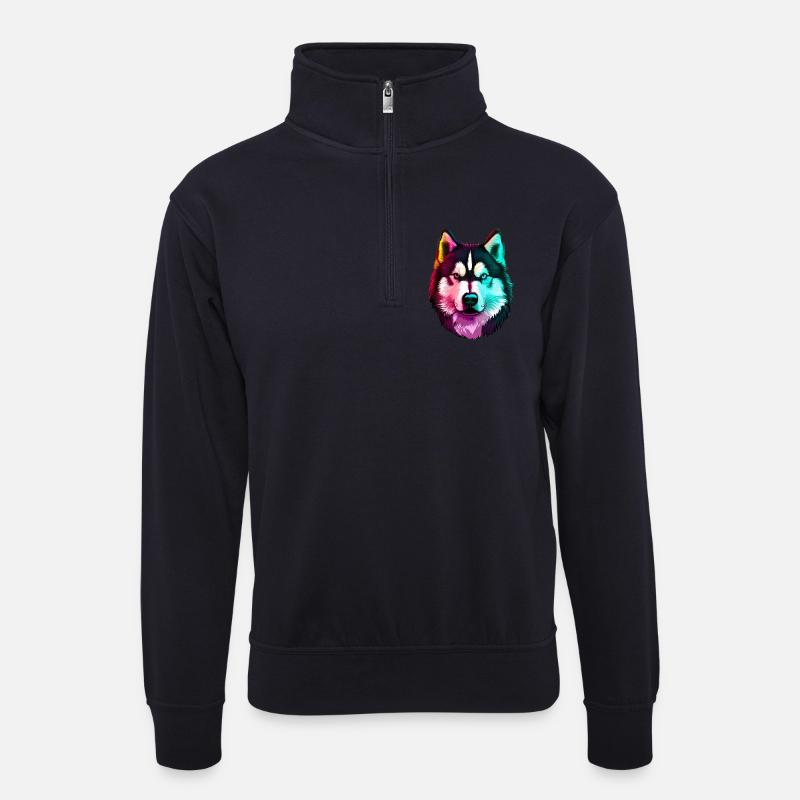 Wolf Husky Hund - Unisex Pullover mit Zip-Kragen - Dunkelnavy
