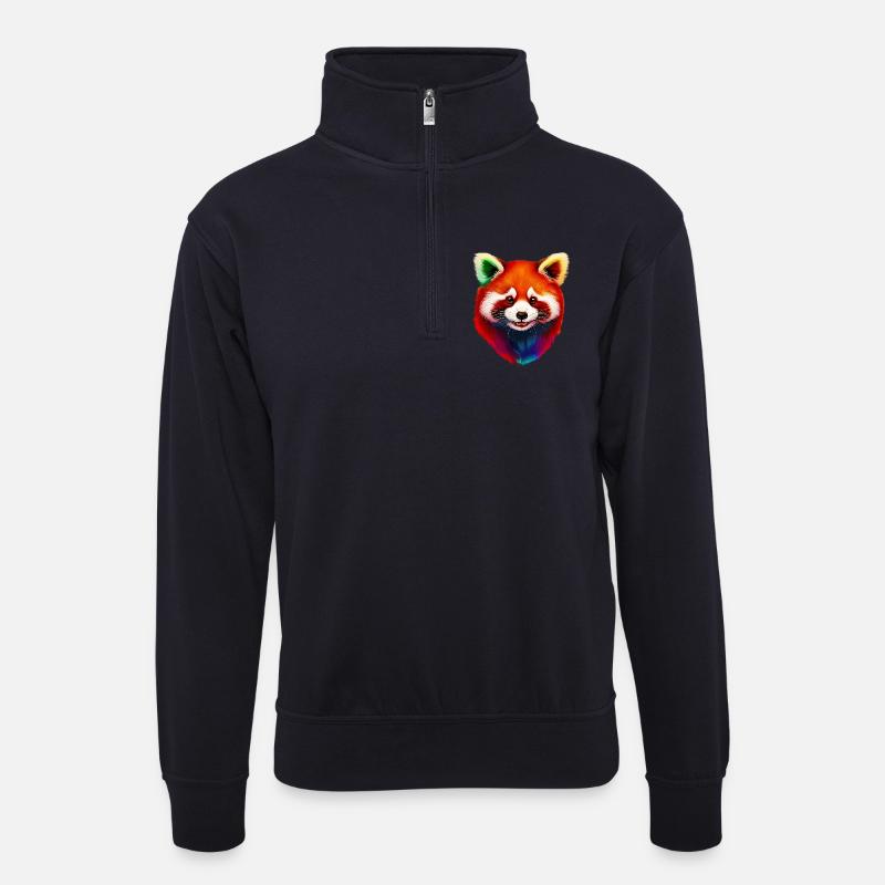 Kleiner Panda - Unisex Pullover mit Zip-Kragen - Dunkelnavy