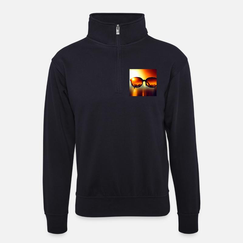 Sunglass-Skyline - Unisex Pullover mit Zip-Kragen - Dunkelnavy