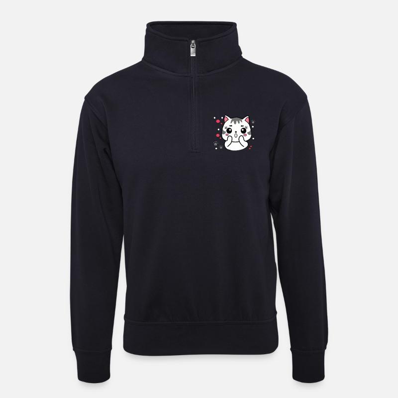 Überraschte süße Katze - Unisex Pullover mit Zip-Kragen - Dunkelnavy