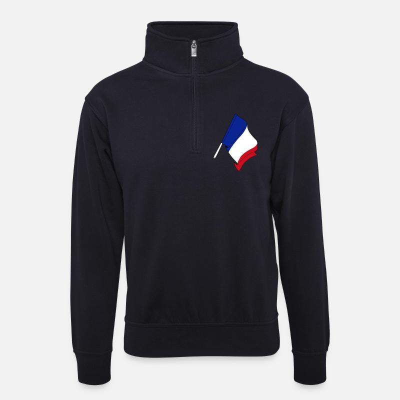 Flagge: Frankreich - Unisex Pullover mit Zip-Kragen - Dunkelnavy