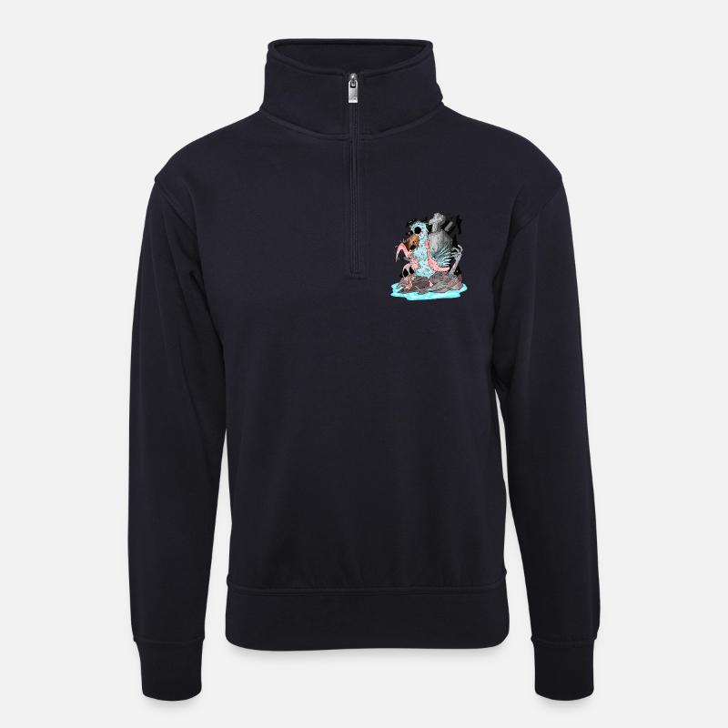 Zombie Möwe - Unisex Pullover mit Zip-Kragen - Dunkelnavy