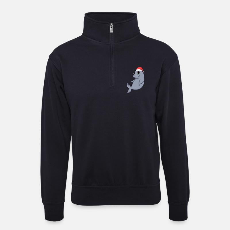 Dugong Weihnachten - Unisex Pullover mit Zip-Kragen - Dunkelnavy
