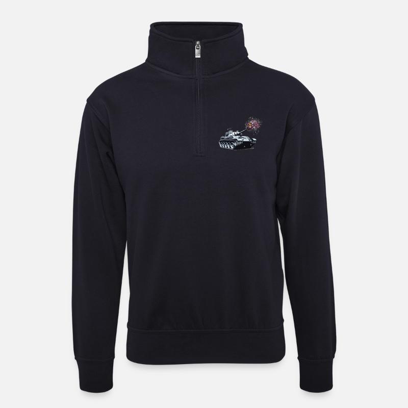Panzer Blumenstrauss - Unisex Pullover mit Zip-Kragen - Dunkelnavy