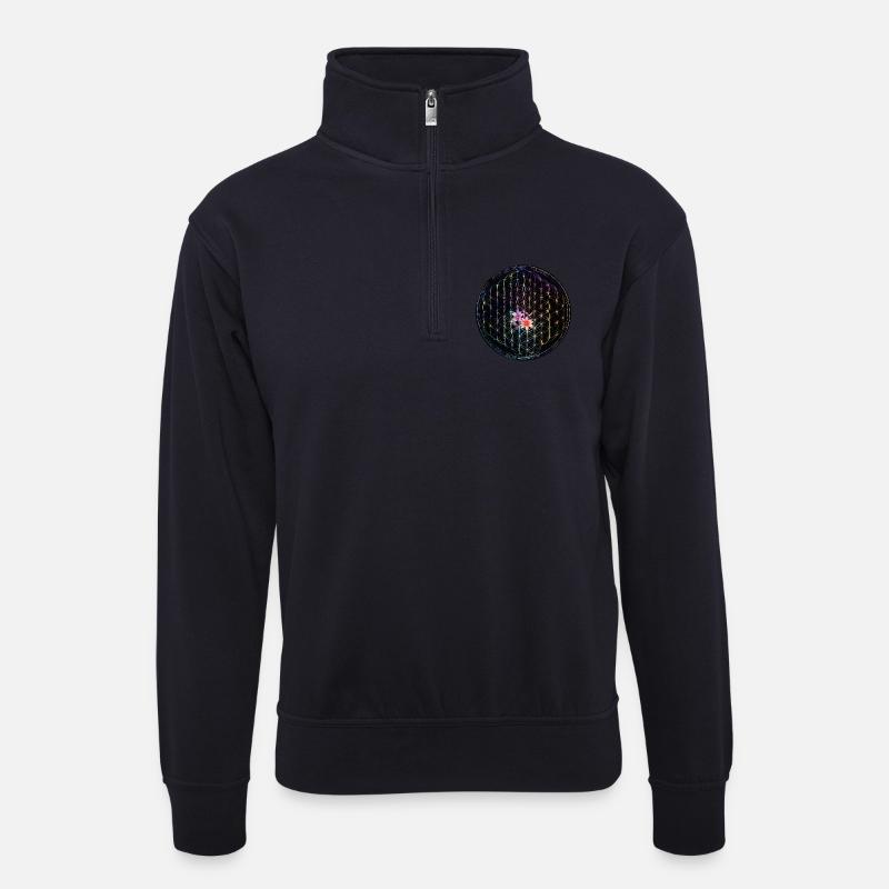 Regenbogen Lebensblume Design - Unisex Pullover mit Zip-Kragen - Dunkelnavy