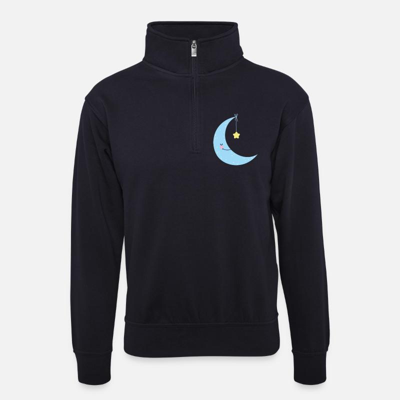 Mond- und Sternennachtglückseligkeit - Unisex Pullover mit Zip-Kragen - Dunkelnavy
