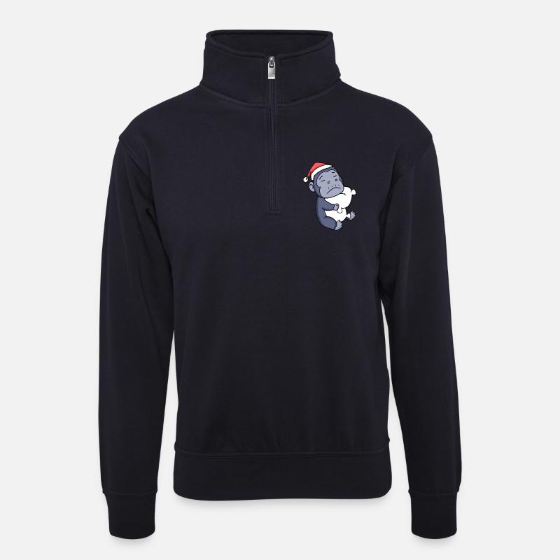 Affe Niedlich Müde Weihnachten - Unisex Pullover mit Zip-Kragen - Dunkelnavy