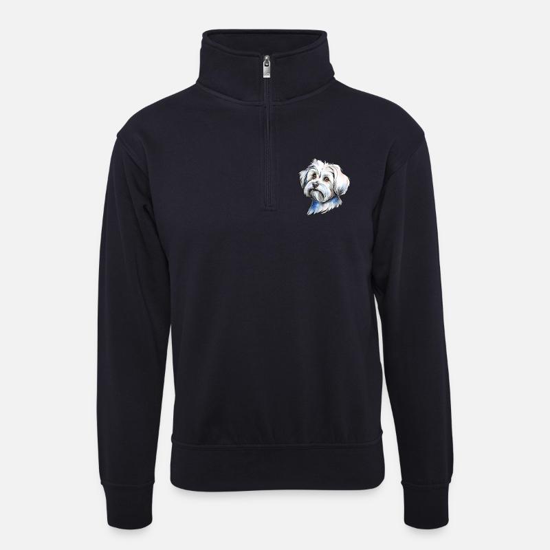 Malteser Portrait - Unisex Pullover mit Zip-Kragen - Dunkelnavy