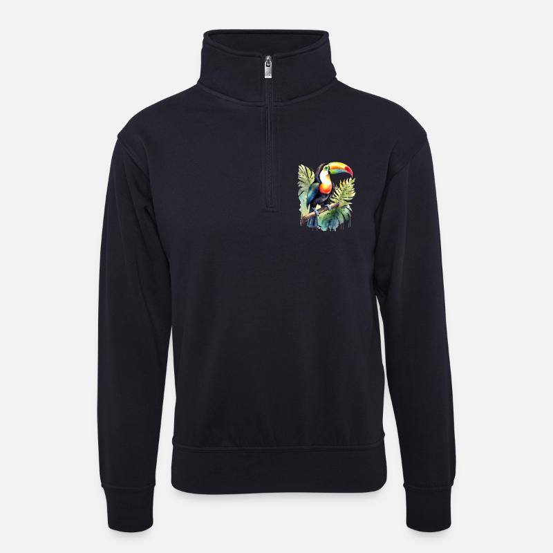 Tukan Aquarell - Unisex Pullover mit Zip-Kragen - Dunkelnavy