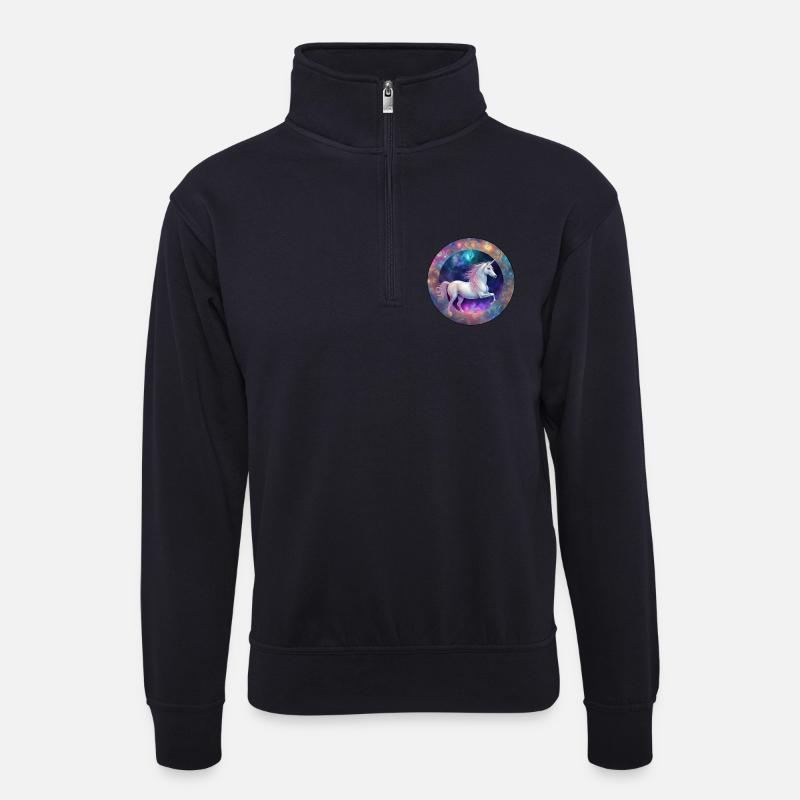 Galaktisches Einhorn Kreis - Unisex Pullover mit Zip-Kragen - Dunkelnavy