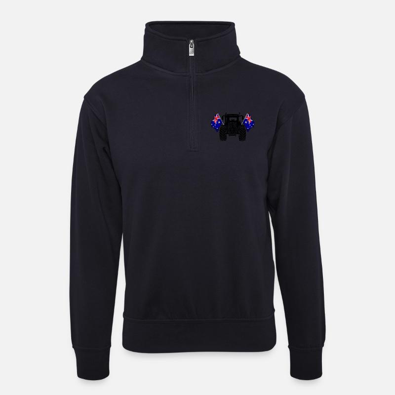 Traktor zwei Flaggen Australien - Unisex Pullover mit Zip-Kragen - Dunkelnavy