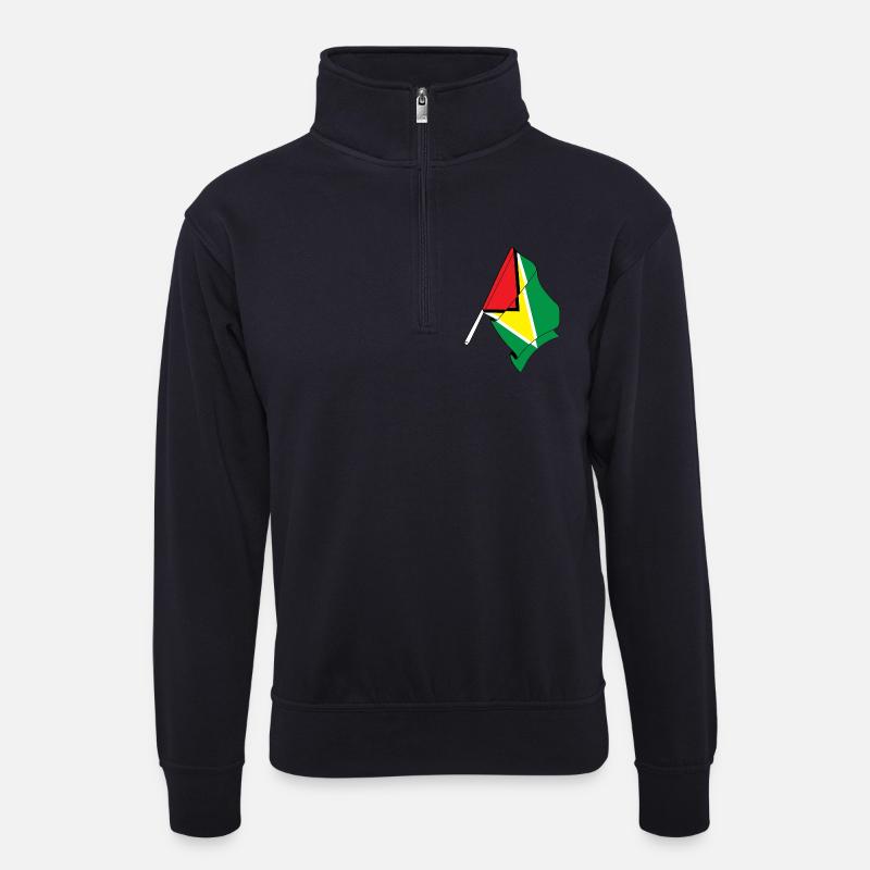Flagge von Guyana - Unisex Pullover mit Zip-Kragen - Dunkelnavy