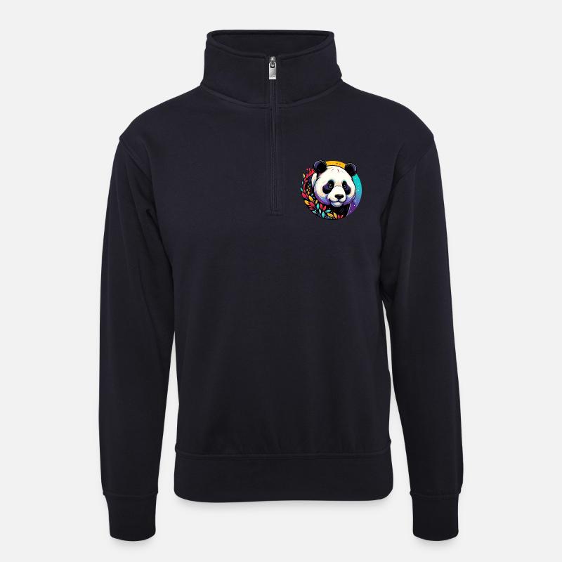 Panda - Unisex Pullover mit Zip-Kragen - Dunkelnavy