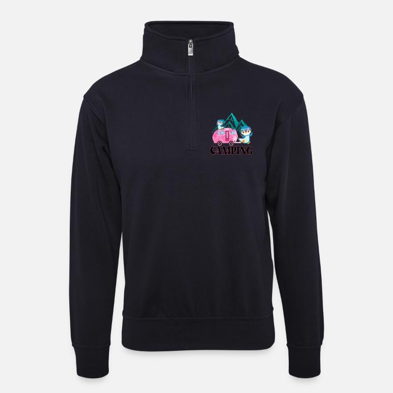 CAMPING CAMPINGSPLATZ PINGUINE - Unisex Pullover mit Zip-Kragen - Dunkelnavy