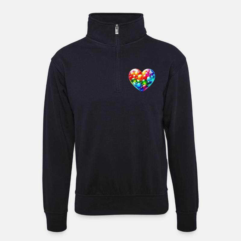 Buntes Herz - Unisex Pullover mit Zip-Kragen - Dunkelnavy