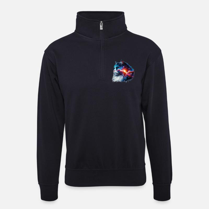 Katze - Unisex Pullover mit Zip-Kragen - Dunkelnavy