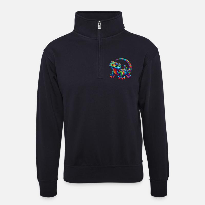 Gecko - Unisex Pullover mit Zip-Kragen - Dunkelnavy