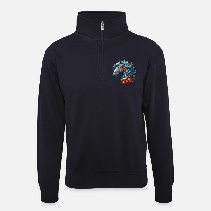 Pferd - Unisex Pullover mit Zip-Kragen - Dunkelnavy