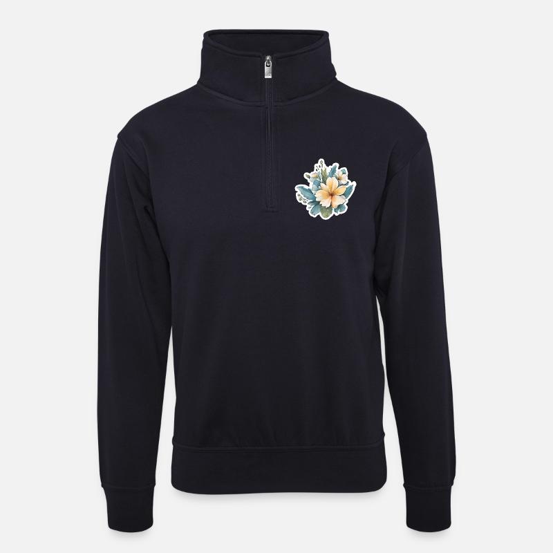 Gelbe Blume - Unisex Pullover mit Zip-Kragen - Dunkelnavy