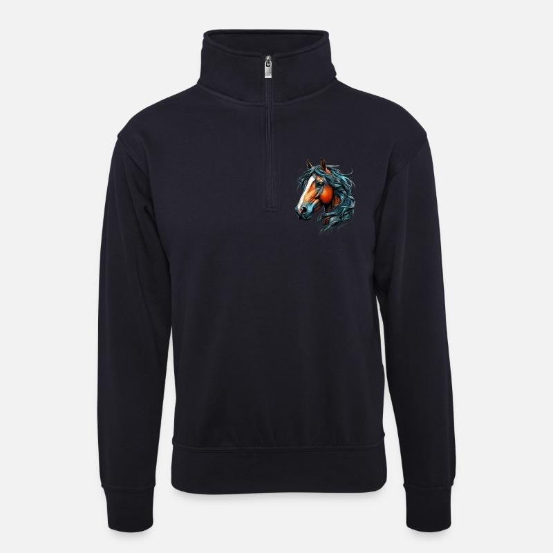 Pferd - Unisex Pullover mit Zip-Kragen - Dunkelnavy