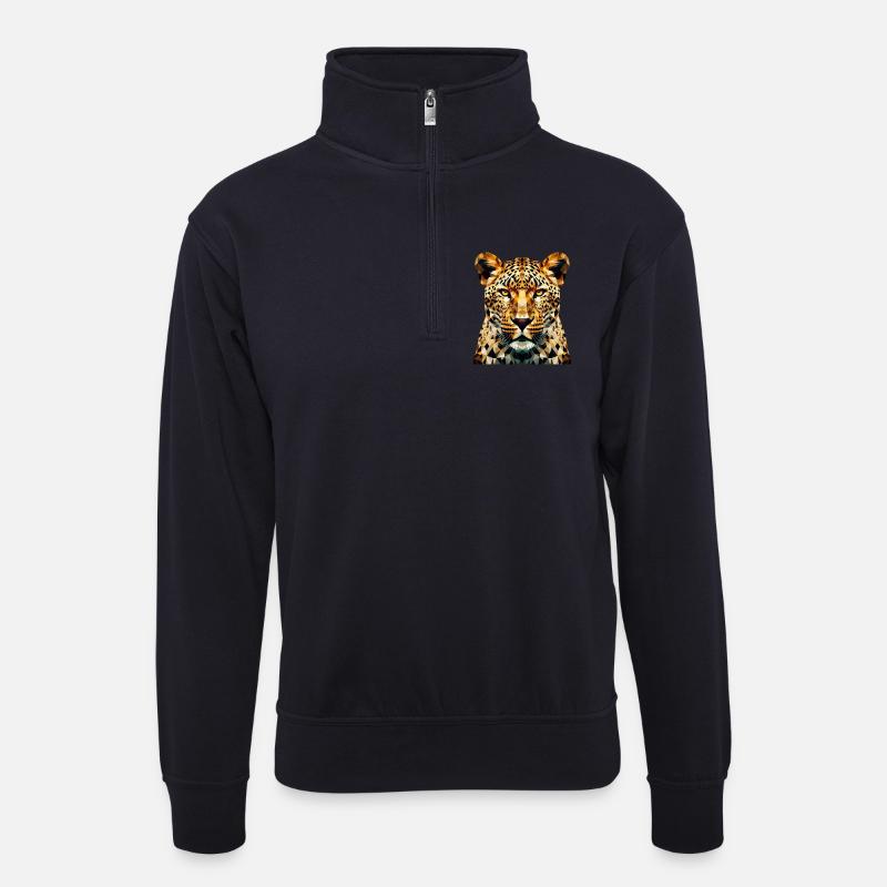 Ein Leopard im Polygon-Stil - Unisex Pullover mit Zip-Kragen - Dunkelnavy