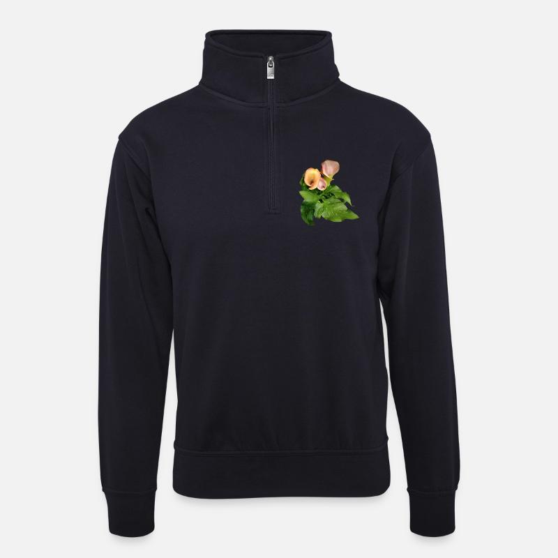 Calla Lily Blüten im Grün - Unisex Pullover mit Zip-Kragen - Dunkelnavy