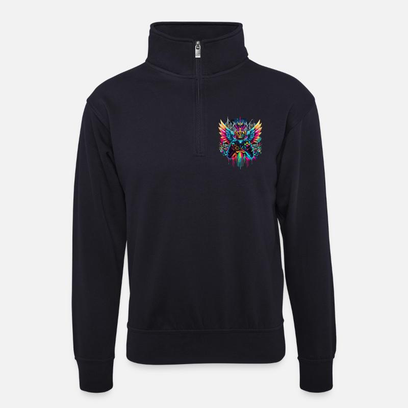 Gaming König Controller Flügel Graffiti - Unisex Pullover mit Zip-Kragen - Dunkelnavy