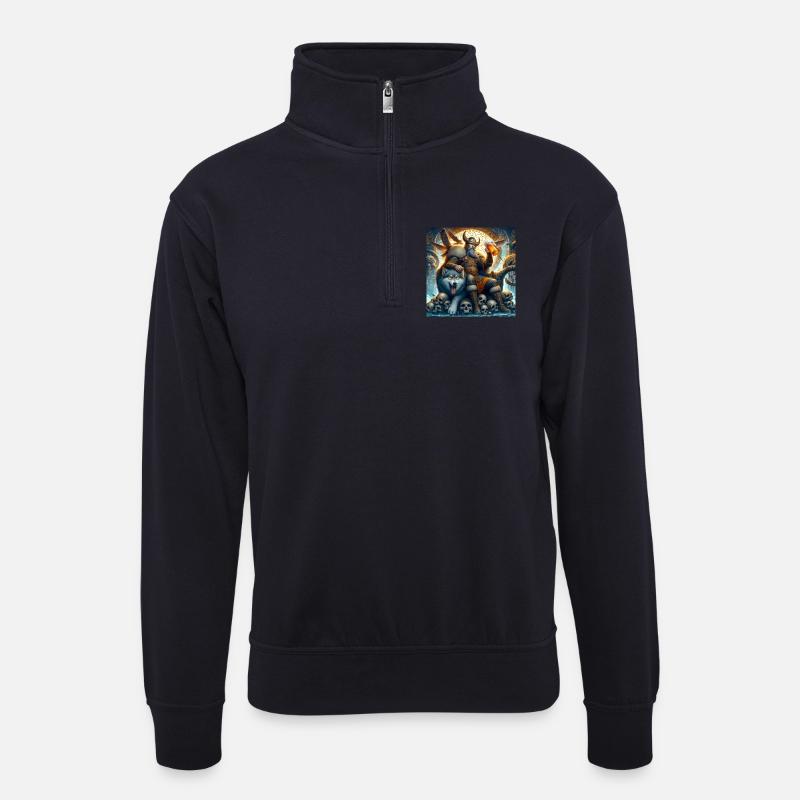 Wikinger mit Wolf - Unisex Pullover mit Zip-Kragen - Dunkelnavy