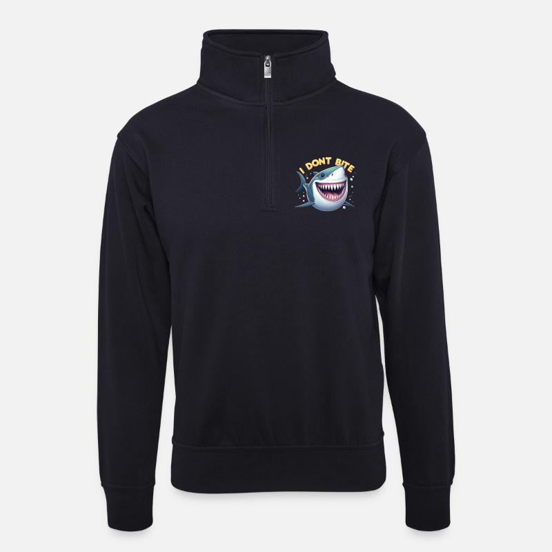 Ich beiße nicht… wirklich! - Unisex Pullover mit Zip-Kragen - Dunkelnavy