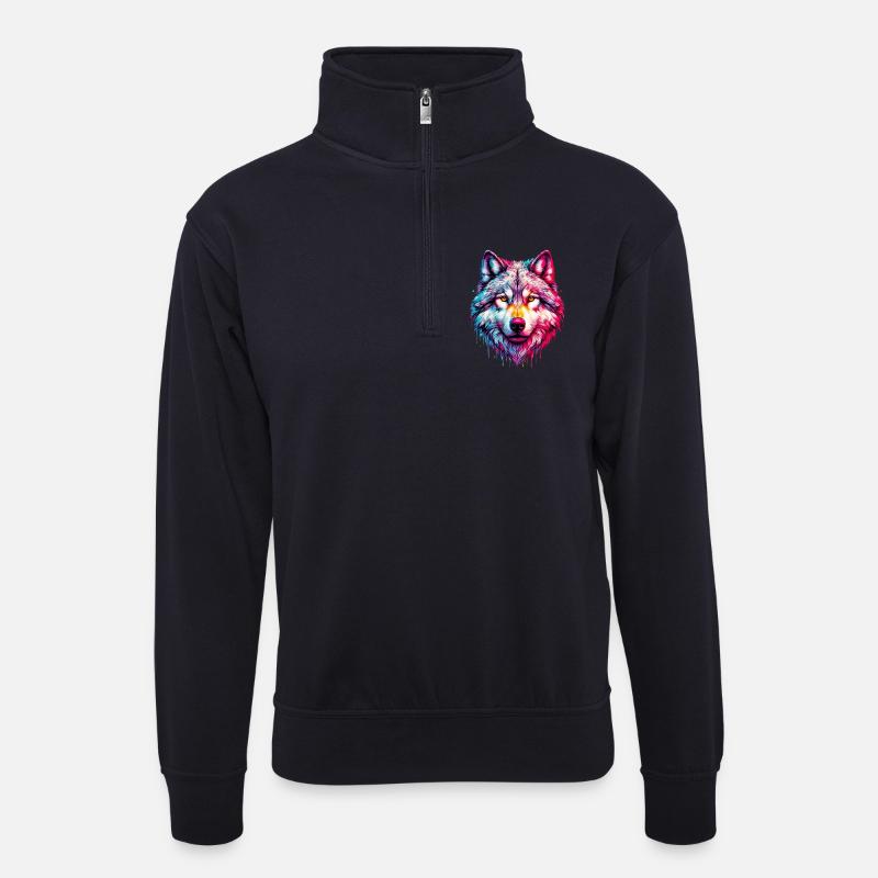 Wolf - Unisex sweater with zip collar - dark navy